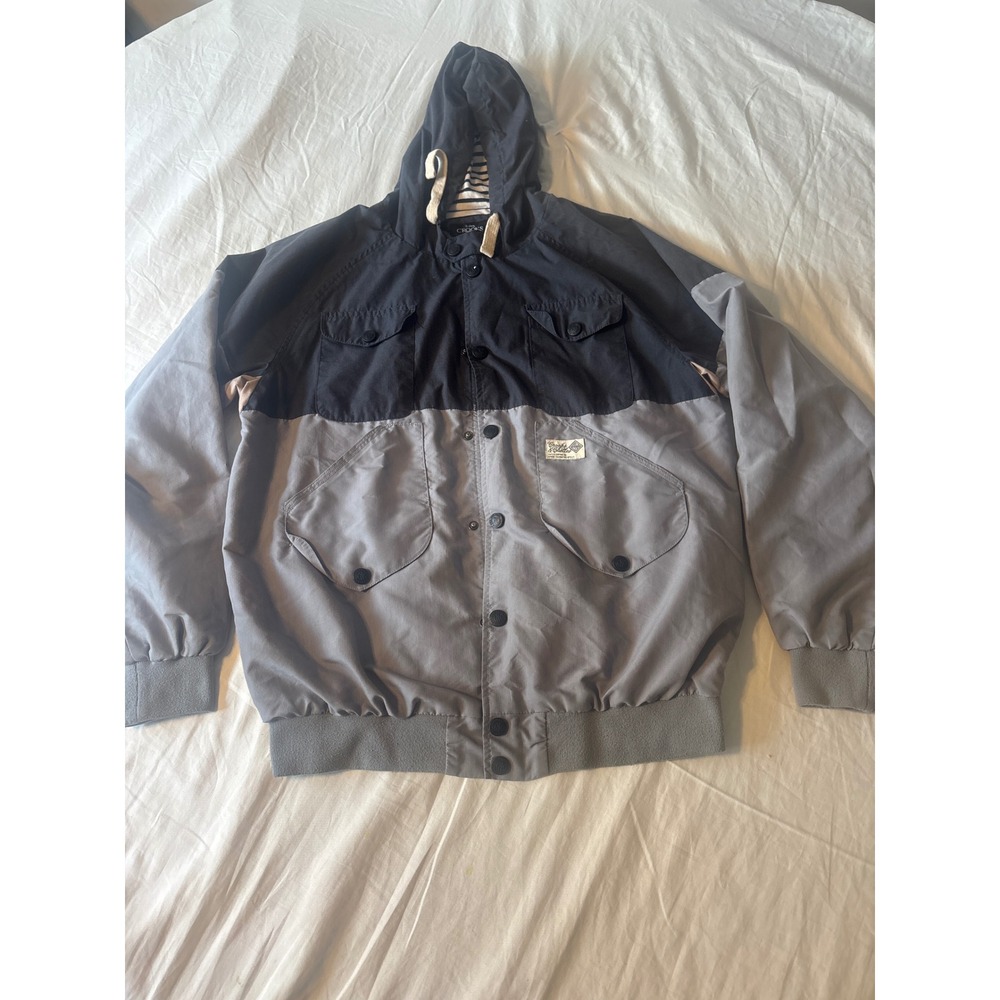 Crooks & Castles Jacket Mens L Grey Black Excellent Hooded Colorblock Streetwear